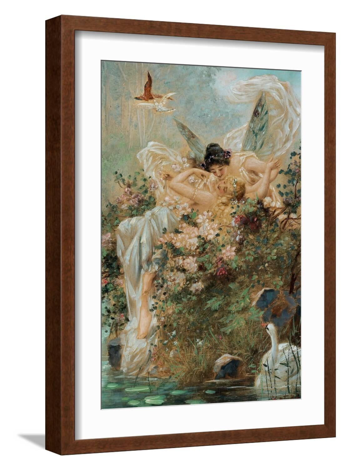 Two Fairies Embracing In A Landscape With A Swan