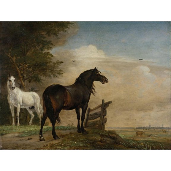 Art.com Two Horses in a Meadow Near a Gate Art Print by Paulus Potter, 16" x 12"
