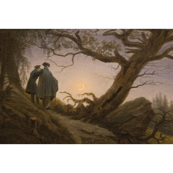Art.com Two Men Contemplating the Moon Art Print by Caspar David Friedrich, 36" x 24"