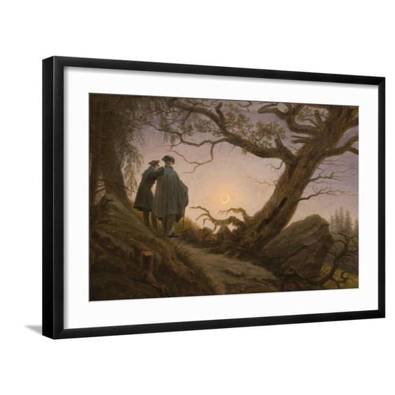 Art.com Two Men Contemplating the Moon Art Print by Caspar David Friedrich, Black Frame Wall Art, 29" x 21"