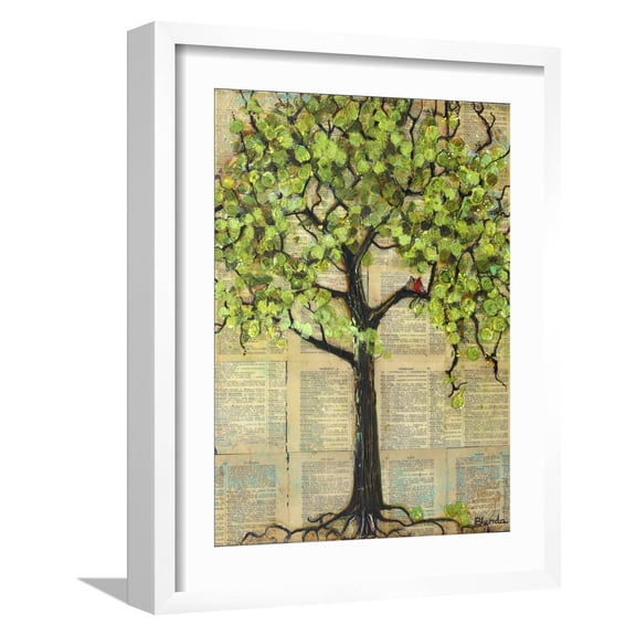Art.com Two Red Cardinal Love Birds in a Tree Art Print by Blenda Tyvoll, White Frame Wall Art, 17" x 21"