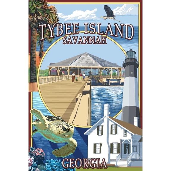 Art.com Tybee Island - Savannah, Georgia - Montage Art Print by Lantern Press, 16" x 24"