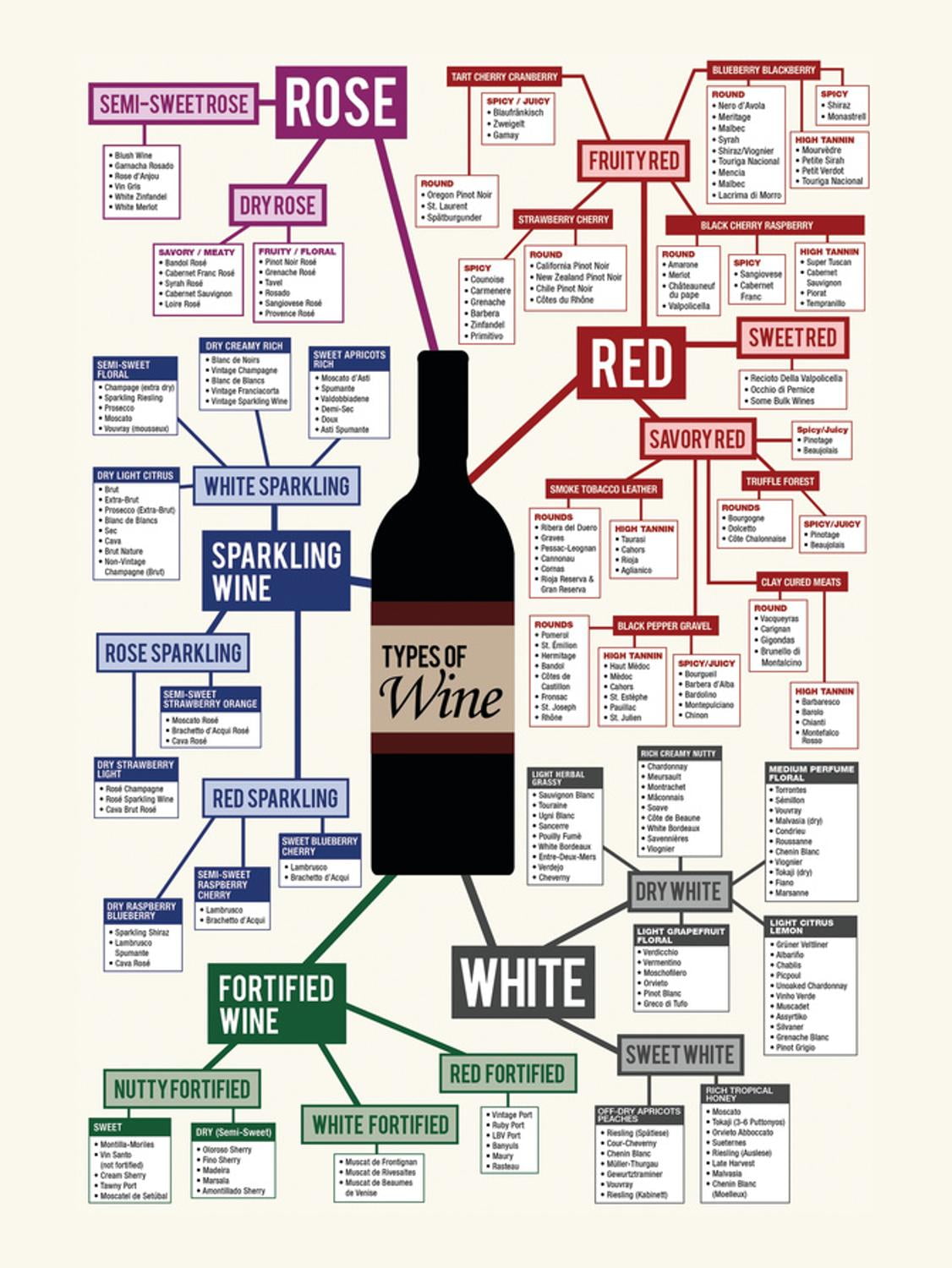 Types of Wine Chart Vertical Canvas Art Print, 12" x 16"