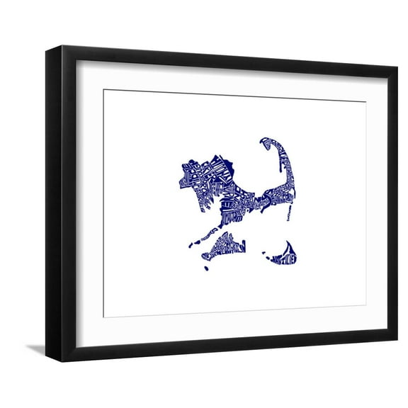Art.com Typographic Cape Cod Navy Art Print by CAPow, Black Frame Wall Art, 21" x 17"