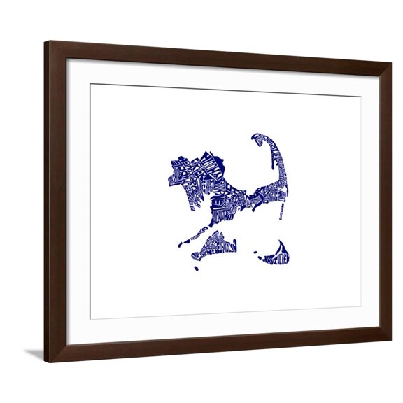 Art.com Typographic Cape Cod Navy Art Print by CAPow, Brown Frame Wall Art, 40" x 32"