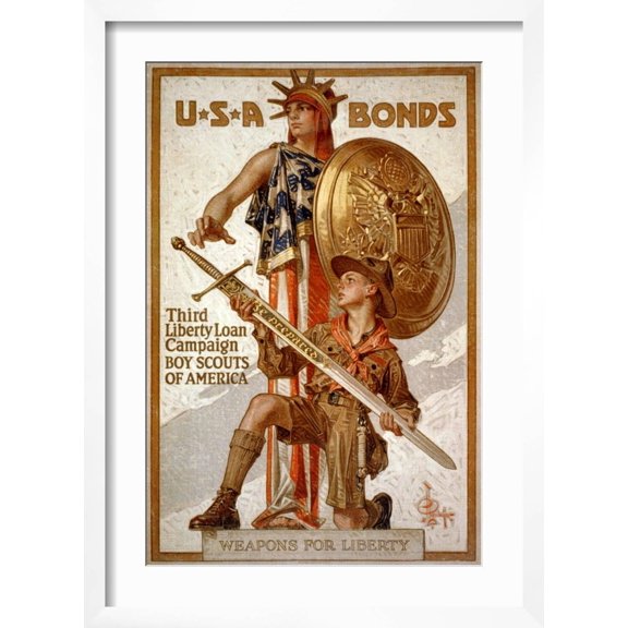 Art.com U*S*A Bonds, Third Liberty Loan Campaign, Boy Scouts of America Weapons for Liberty Art Print by Joseph Christian Leyendecker, White Frame Wall Art, 17" x 23"
