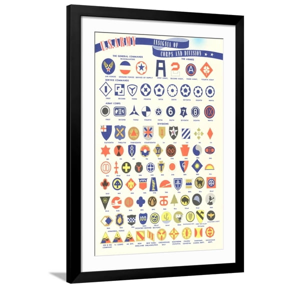 Art.com US Army Insignia Art Print, Black Frame Wall Art, 32" x 44"