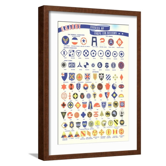 Art.com US Army Insignia Art Print, Brown Frame Wall Art, 17" x 23"