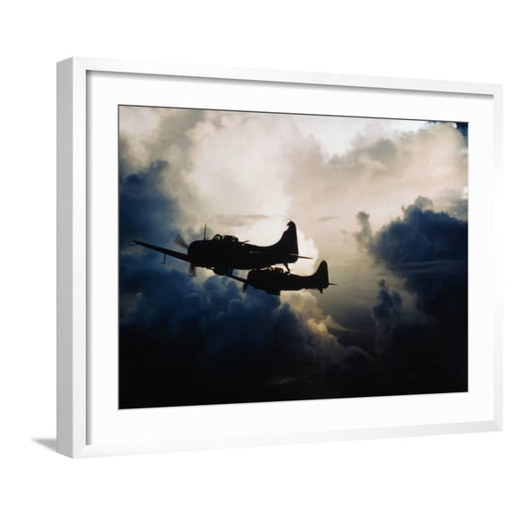 Art.com US Navy SBD Dauntless Dive Bombers in Flight Photographic Print, White Frame Wall Art, 29" x 23"