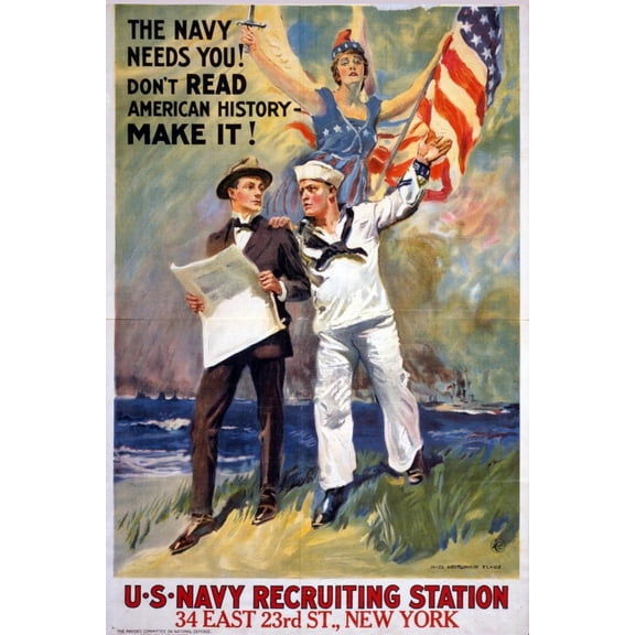 Art.com US Navy Vintage Poster - the Navy Needs You Art Print by Lantern Press, 12" x 18"
