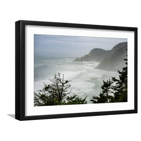 Art.com USA, Oregon. Seal Cove in fog on Pacific Coast Scenic Byway between Florence and Newport. Photographic Print by Alison Jones, Black Frame Wall Art, 23" x 17"