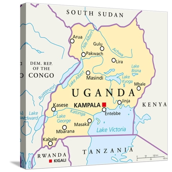 Art.com Uganda Political Map Stretched Canvas Print Wall Art by Peter Hermes Furian, 24" x 24"
