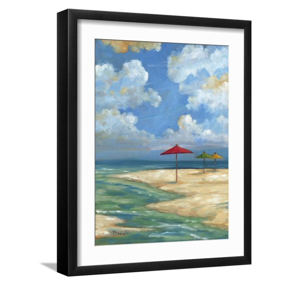 Art.com Umbrella Beachscape I Art Print by Paul Brent, Black Frame Wall Art, 17" x 21"