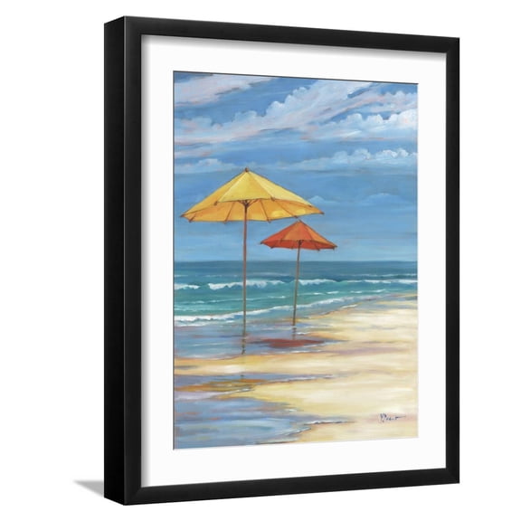 Art.com Umbrella Beachscape II Art Print by Paul Brent, Black Frame Wall Art, 17" x 21"