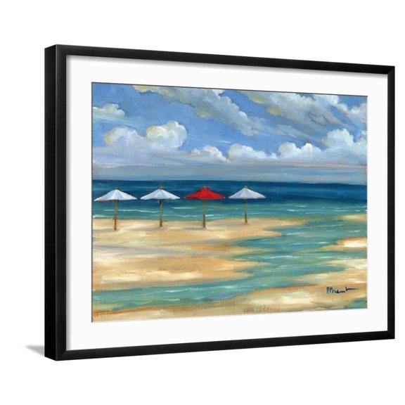 Art.com Umbrella Beachscape III Art Print by Paul Brent, Black Frame Wall Art, 29" x 23"