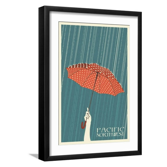 Art.com Umbrella - Pacific Northwest, WA Art Print by Lantern Press, Black Frame Wall Art, 17" x 23"