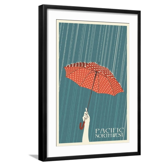 Art.com Umbrella - Pacific Northwest, WA Art Print by Lantern Press, Black Frame Wall Art, 21" x 29"