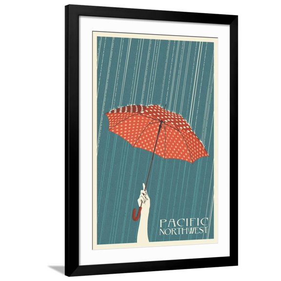 Art.com Umbrella - Pacific Northwest, WA Art Print by Lantern Press, Black Frame Wall Art, 32" x 44"