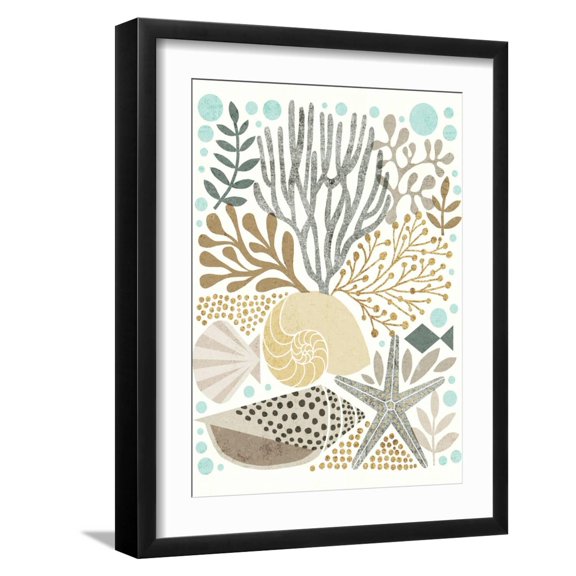 Art.com Under Sea Treasures VI Gold Neutral Art Print by Michael Mullan, Black Frame Wall Art, 17" x 21"