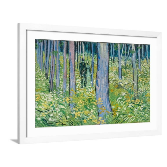 Art.com Undergrowth with Two Figures, 1890 Giclee Print by Vincent van Gogh, White Frame Wall Art, 44" x 32"