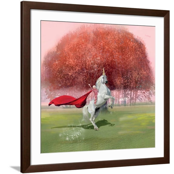 Art.com Unicorn Ride Art Print by Nancy Tillman, Brown Frame Wall Art, 38" x 38"