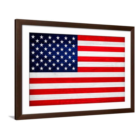 Art.com United States of America Flag Design with Wood Patterning - Flags of the World Series Art Print by Philippe Hugonnard, Brown Frame Wall Art, 44" x 32"