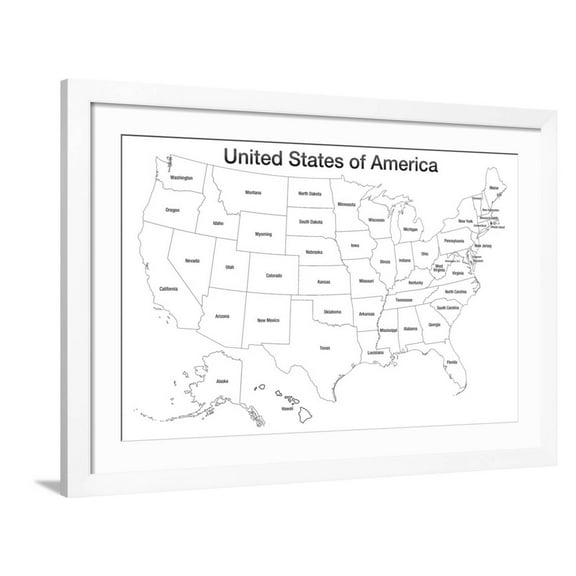 Art.com United States of America Map USA Coloring Art Print, White Frame Wall Art, 44" x 32"