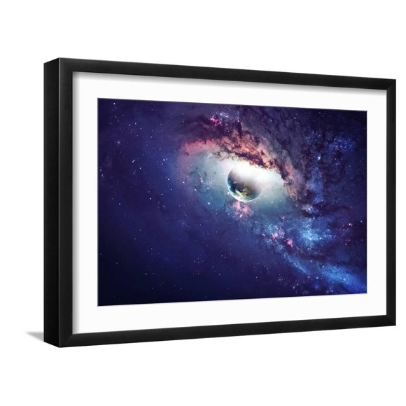 Art.com Universe Scene with Planets, Stars and Galaxies in Outer Space Showing the Beauty of Space Explorat Photographic Print by Vadim Sadovski, Black Frame Wall Art, 23" x 17"