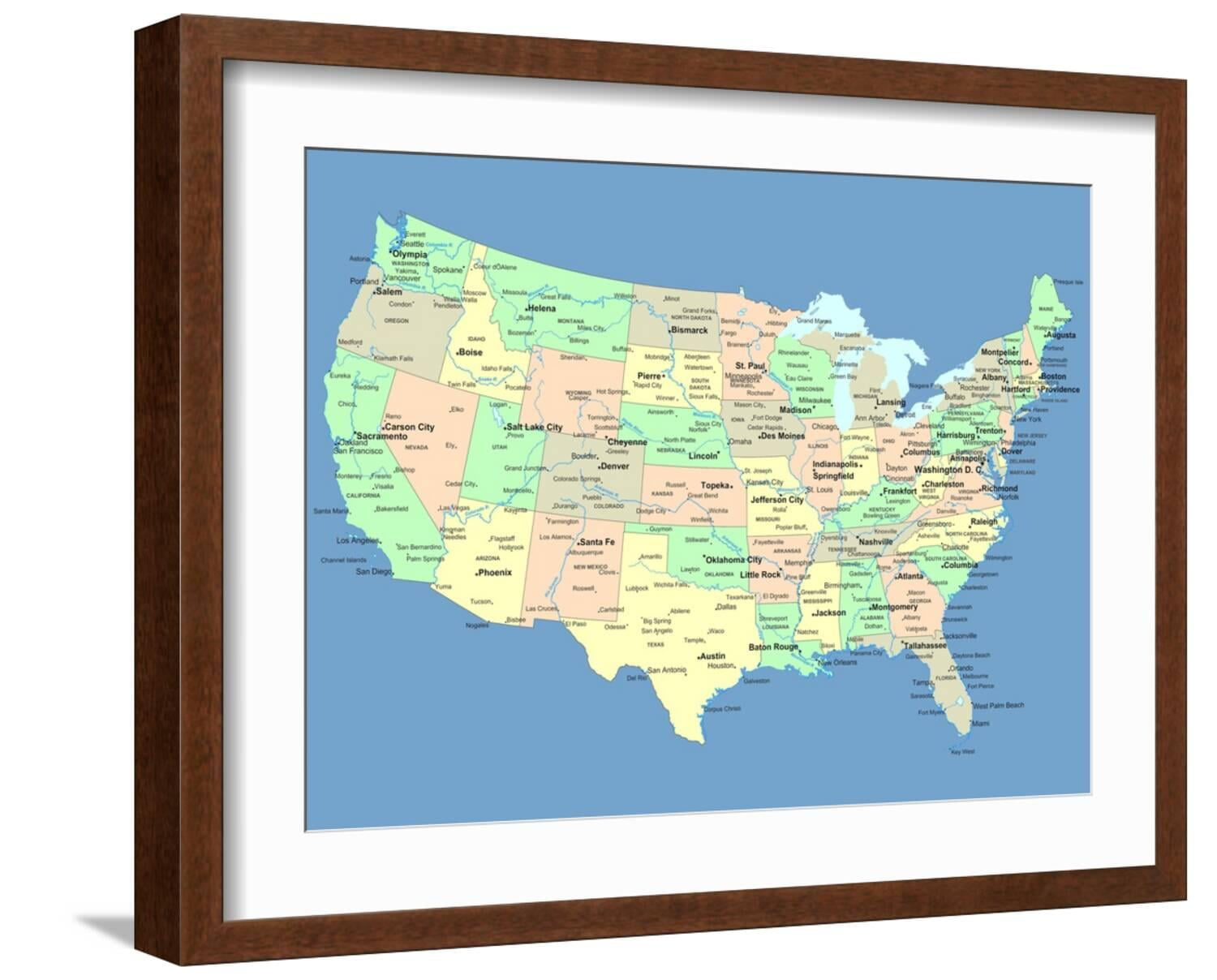 Art com Usa Map With Names Of States - Art Com Usa Map With Names Of States And Cities Art Print By IndianSummer Brown Frame Wall Art 21 X 17 Ef6dbfb9 E738 437e 9529 58b165498464.6ae0fa14c7c3c904de6a389e3f6180c4