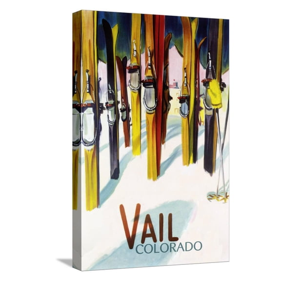 Art.com Vail, CO - Colorful Skis Stretched Canvas Print Wall Art by Lantern Press, 12" x 18"