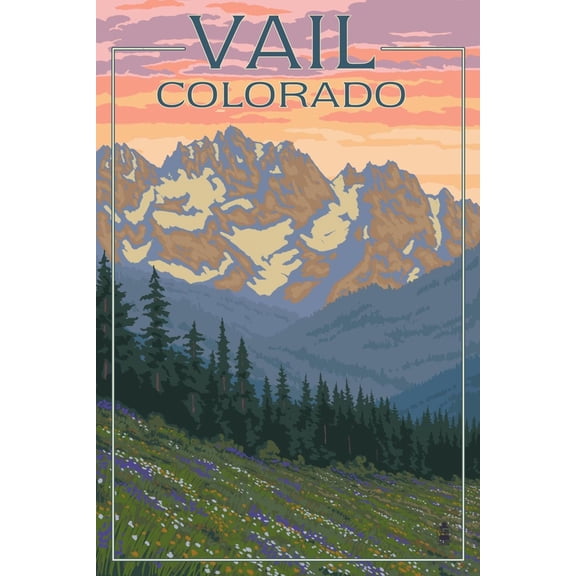 Art.com Vail, Colorado - Bears and Spring Flowers Art Print by Lantern Press, 12" x 18"