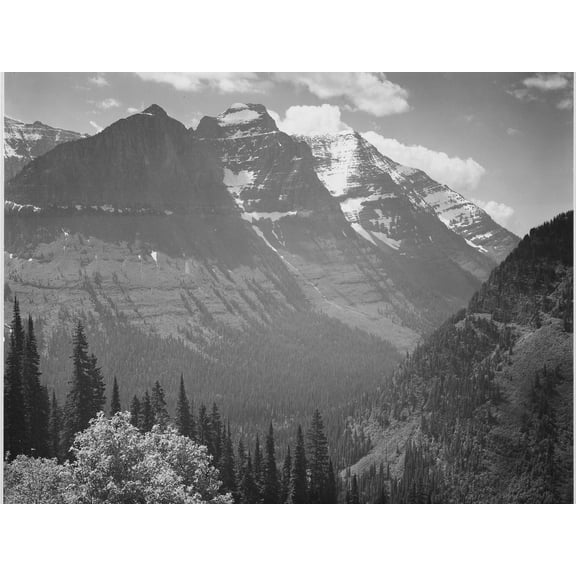 Art.com Valley Snow Covered Mountains In Background In Glacier National Park Montana. 1933-1942 Art Print by Ansel Adams, 16" x 12"