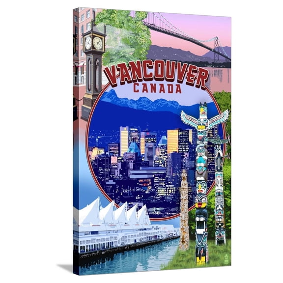 Art.com Vancouver, BC - Montage Scenes Stretched Canvas Print Wall Art by Lantern Press, 24" x 36"