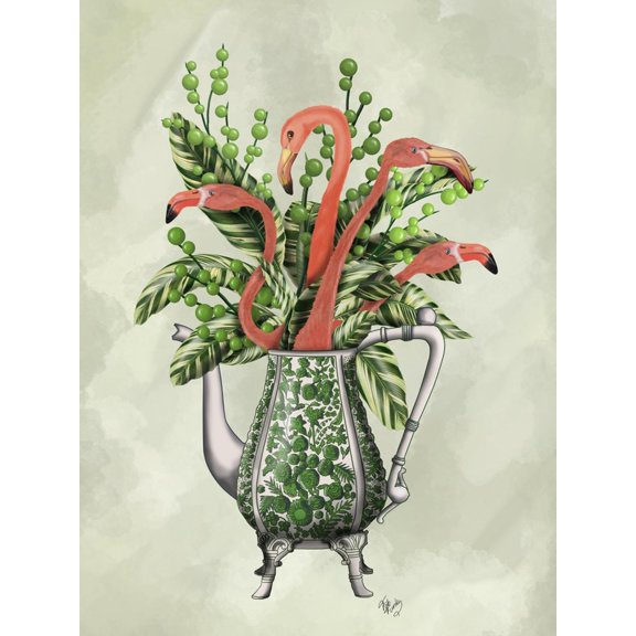 Art.com Vase Of Flamingos Art Print by Fab Funky, 12" x 16"