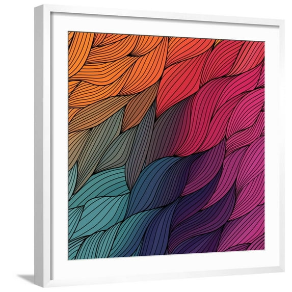 Art.com Vector Abstract Hand-Drawn Waves Texture, Wavy Background. Colorful Waves Backdrop. Art Print by Markovka, White Frame Wall Art, 29" x 29"