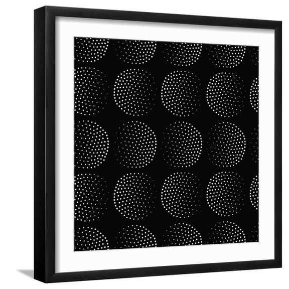 Art.com Vector Geometric Seamless Pattern. Repeating Abstract Circles Gradation in Black and White. Modern Art Print by Softulka, Black Frame Wall Art, 21" x 21"
