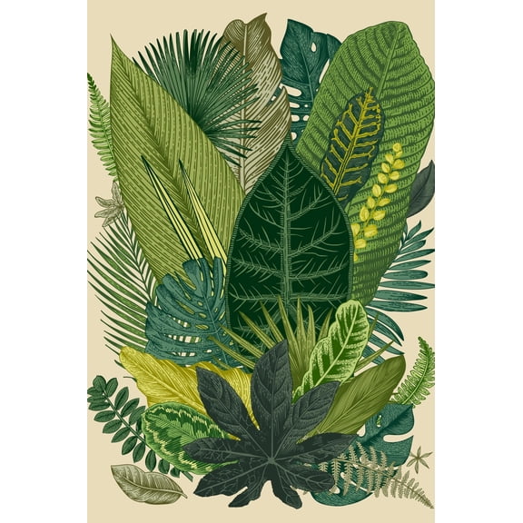 Art.com Vector Vintage Composition. Exotic Leaves. Botanical Classic Illustration. Art Print by Olga Korneeva, 12" x 18"