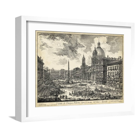 Art.com Veduta Di Piazza Navona Art Print by Piranesi, White Frame Wall Art, 21" x 17"