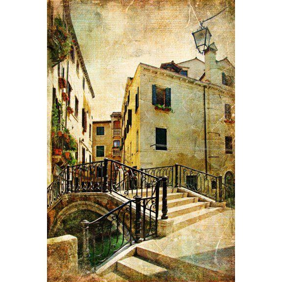 Art.com Venetian Channels - Artwork In Retro Style Art Print by Maugli-l, 16" x 24"