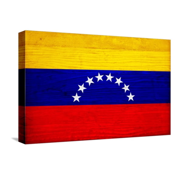 Art.com Venezuela Flag Design with Wood Patterning - Flags of the World Series Stretched Canvas Print Wall Art by Philippe Hugonnard, 18" x 12"