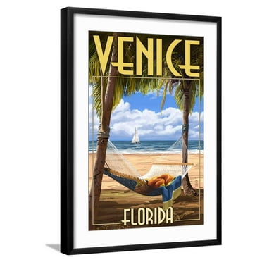 Art.com Venice, Florida - Palms and Hammock Art Print by Lantern Press, Black Frame Wall Art, 21" x 29"
