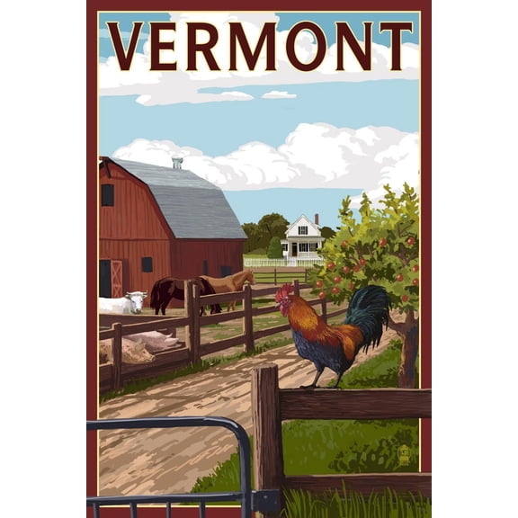 Art.com Vermont - Barnyard Scene Art Print by Lantern Press, 16" x 24"
