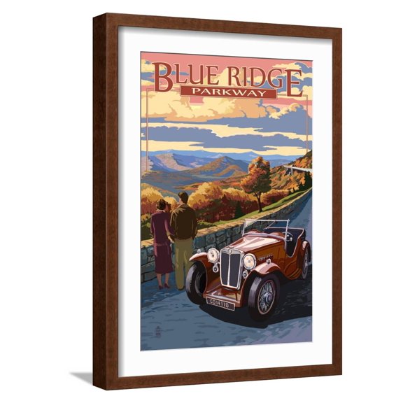 Art.com Viaduct Scene at Sunset - Blue Ridge Parkway Art Print by Lantern Press, Brown Frame Wall Art, 17" x 23"