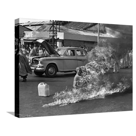 Art.com Vietnam Monk Protest Stretched Canvas Print Wall Art by Malcolm Browne, 24" x 18"