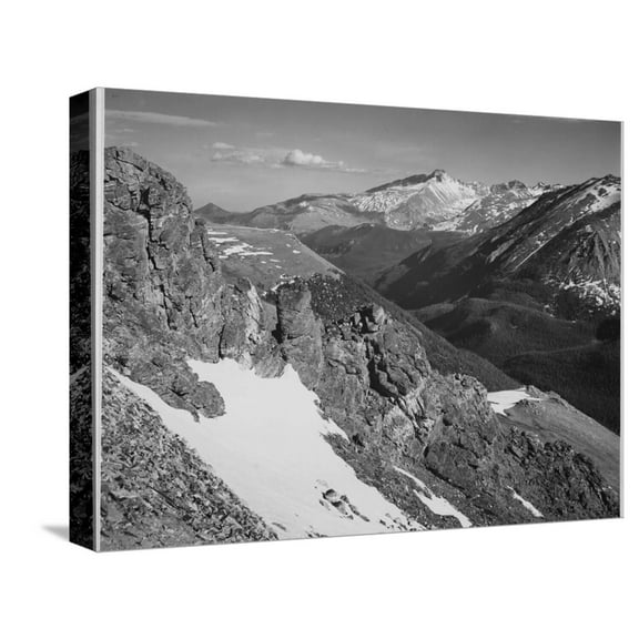 Art.com View Of Barren Mountains With Snow Long's Peak Rocky Mountain National Park Colorado. 1933-1942 Stretched Canvas Print Wall Art by Ansel Adams, 16" x 12"