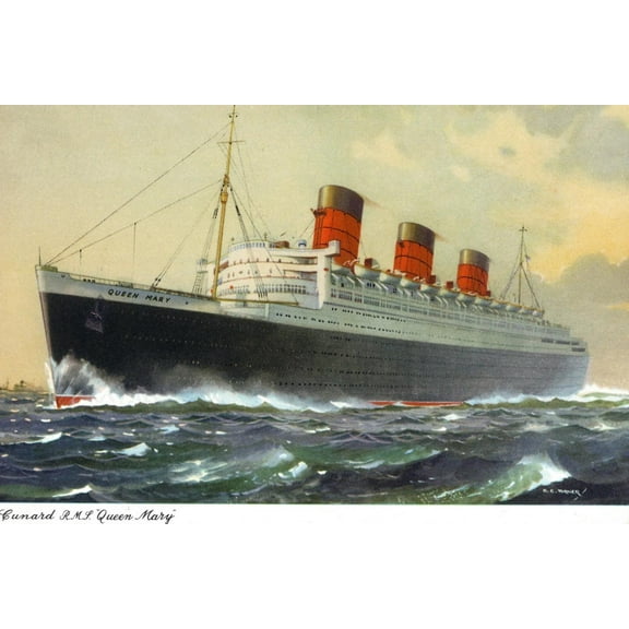 Art.com View of Cunard Ocean Liner Queen Mary Art Print by Lantern Press, 24" x 16"