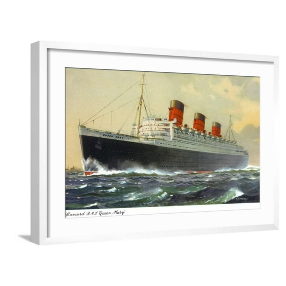 Art.com View of Cunard Ocean Liner Queen Mary Art Print by Lantern Press, White Frame Wall Art, 29" x 21"