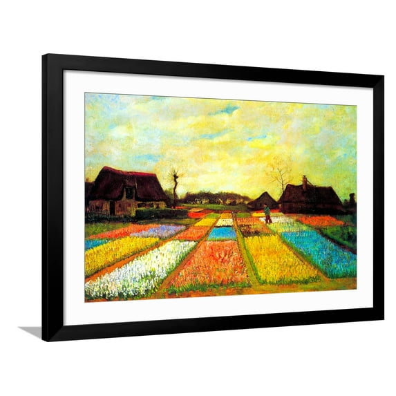 Art.com Vincent van Gogh Holland Flower Bed Art Print by Vincent van Gogh, Black Frame Wall Art, 44" x 32"