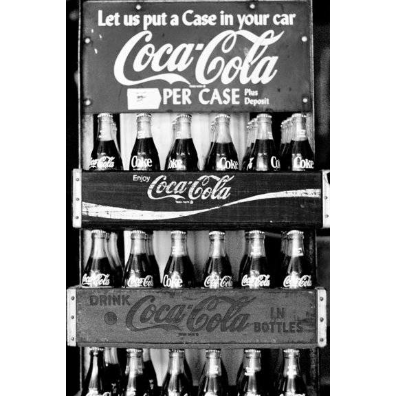 Art.com Vintage Coca Cola Bottle Cases Coke B&W Photo Print Poster Art Print, 24" x 36"