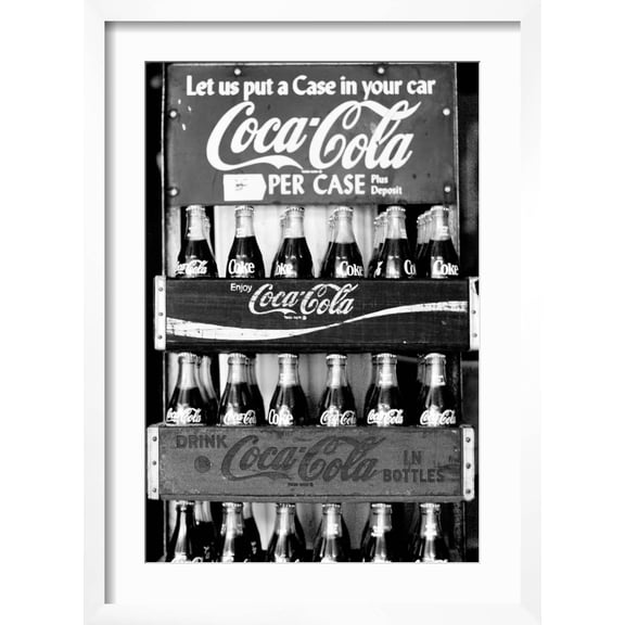 Art.com Vintage Coca Cola Bottle Cases Coke B&W Photo Print Poster Art Print, White Frame Wall Art, 17" x 23"